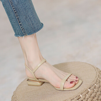 旅他她lvtata女鞋凉鞋女2023年夏季新款粗跟露趾仙女风一字扣带配裙