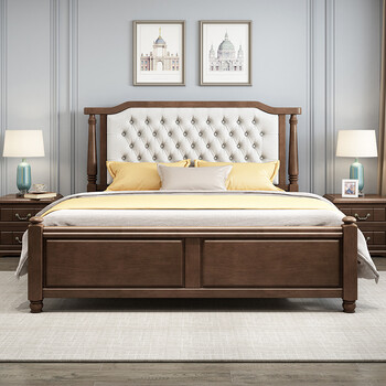 香港杜克美式乡村风格实木床现代简约双人大床18米主卧室轻奢软包舒适