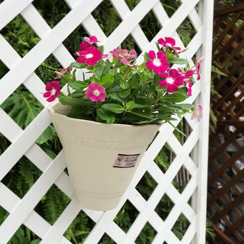 爱丽思花盆 阳台加厚壁挂悬挂式半圆形花盆墙壁栏杆挂钩塑料吊篮盆 7号米色-含挂钩