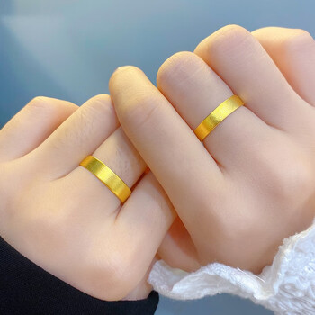 胤乃珠宝黄金戒指情侣男女一对足金999光面传承素圈戒指 女款开口戒