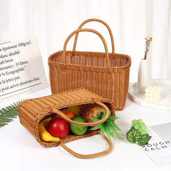 盛秉呈昌仿藤编草编织篮买菜篓洗澡收纳筐花xbg 小号布手提菜篮子