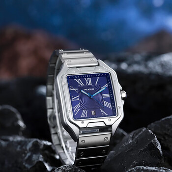 光迈 经典方形全自动男士机械表山杜简约时尚防水夜光迈男仕腕表 银壳