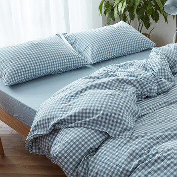 米被套被套单件被罩一单人五八 浅蓝小格 1.4x1.9被套单件