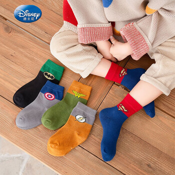 迪士尼轻奢2022新款儿童袜子精梳棉男童秋款卡通中筒袜韩版宝宝袜英雄