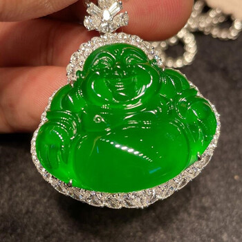 天顶月缅甸高端a货翡翠佛公帝王绿冰种满绿玻璃种满色吊坠收藏拍卖