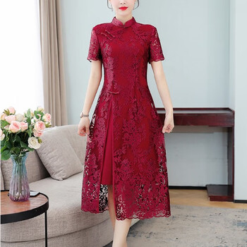 善诚德儿子结婚妈妈穿的喜庆衣服夏季喜婆婆婚宴装女礼服裙子旗袍