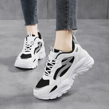 鞋子女鞋运动鞋女春秋季老爹鞋女增高小白鞋厚底运动休闲鞋女黑白36