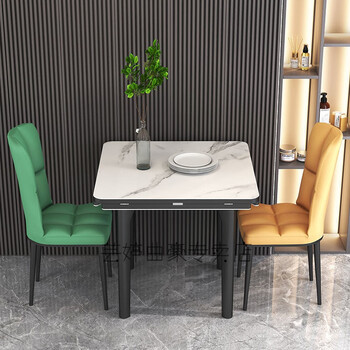 方桌折叠方变圆岩板餐桌椅组合可伸缩折叠家用小户型饭桌方圆两用餐桌