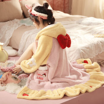 白雪公主睡衣女秋冬珊瑚绒睡衣女长款睡袍迪士尼睡裙女冬季家居服