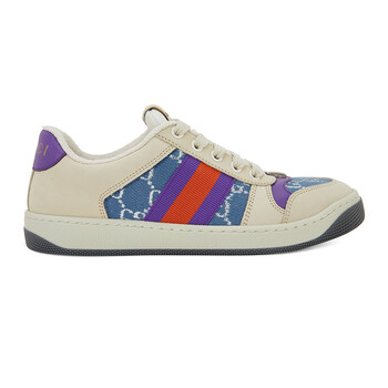 古驰 gucci 女士screener系列象牙白2f奶油色皮革粉绿织带做旧效果