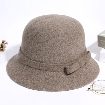 老年人毛线冒子羊毛呢士秋冬老人家妈妈帽老太太冬天盆帽 卡其色帽子