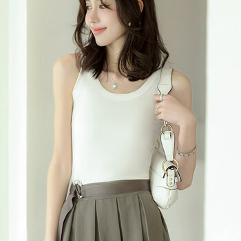 微浪 元气小背心夏外穿u领螺纹纯色内搭修身白色吊带无袖打底衫上衣