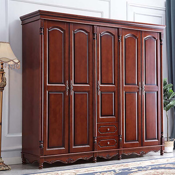 衣柜欧式美式乡村全实木衣柜欧式大衣橱家用主卧室推拉开门复古深色