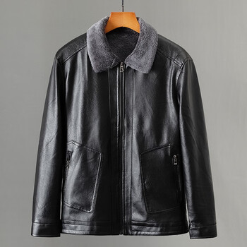 皮尔卡丹中老年人皮衣男冬季加绒加厚中年爸爸皮夹克男士老人爷爷冬装