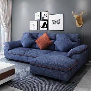 沙发 布艺沙发可拆洗北欧简约沙发小户型客厅家具转角沙发 宝蓝色