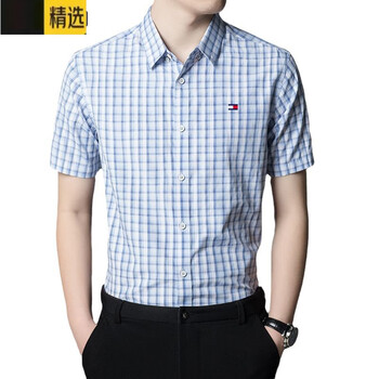 capitalkiss美国汤米男装短袖衬衫男春夏中年商务休闲免烫经典格子