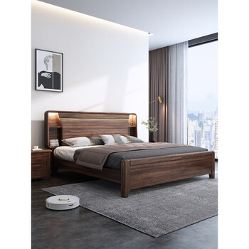 秋兔 新中式2米x2米大床胡桃木床实木2x22米新中式大床200×220现代