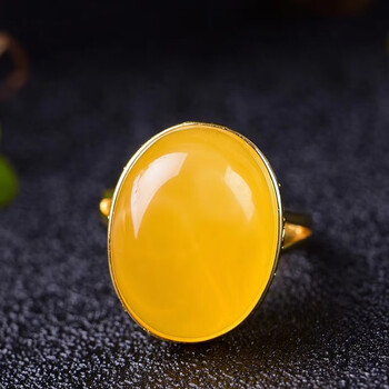 tdt原矿蜜蜡镶嵌925银镀金戒指戒圈活口可调节品质保证时尚大2717