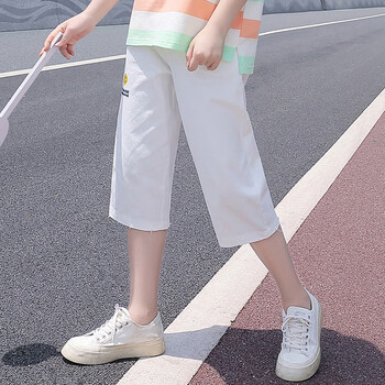 运动装中学生少女夏季七分裤时尚女孩高中生休闲66321326sc白色裤子s