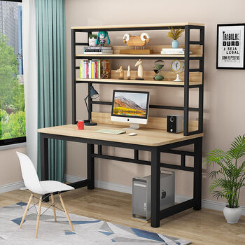 电脑桌台式桌家用学生写字台学习桌书桌书架组合一体桌子简约卧室圆角