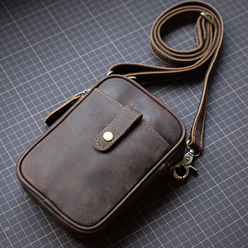 wuro轻奢男士斜挎包小包男迷你单肩小挂包真皮复古手机包牛皮腰包多功