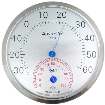 美德时不锈钢外壳温湿度计20cm大表盘壁挂式温度计机房仓库办公厂房温