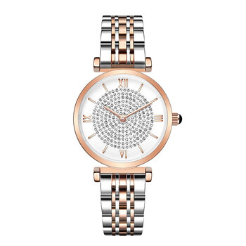 锐力read手表女时尚满天星钻面不锈钢带石英女表r2036玫白钢