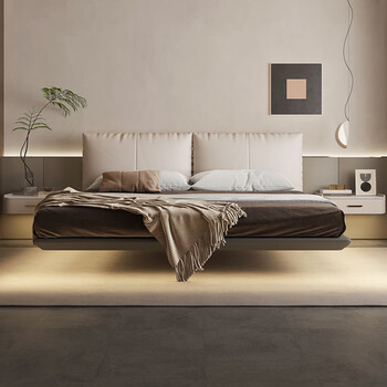 隆骄 隆娇家具 悬浮床小户型意式极简真皮软包侘寂风主卧网红悬空床1.