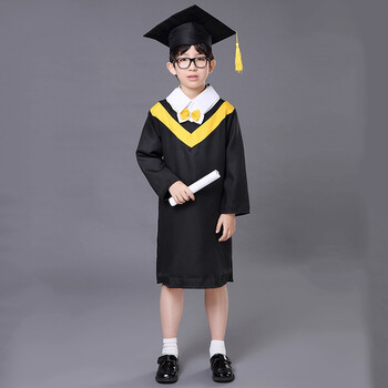 幼儿园博士服学士服博士帽毕业拍照服装礼服套装 黄领套装/帽子 证书