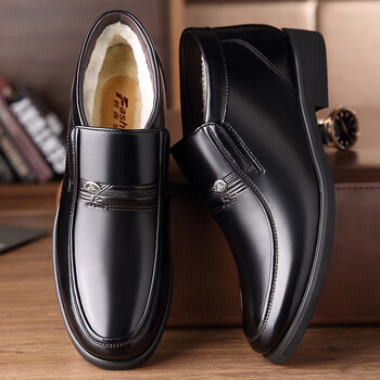 季回力休冬季加棉加毛真皮鞋子40岁爸爸带毛加绒加厚男鞋50中年老爸带