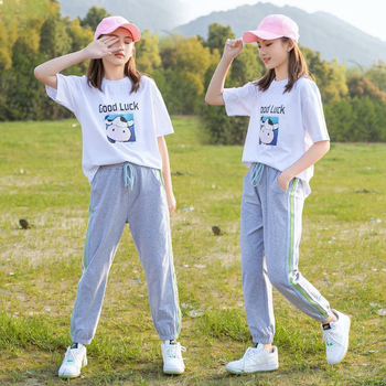 浪蔷青少年女装夏装中学生套装初中高中生休闲运动新款韩版少女孩半袖