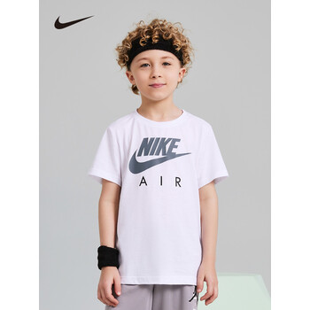 耐克童装男女童短袖t恤2023夏季新款儿童纯棉舒适小童短t上 纯白色