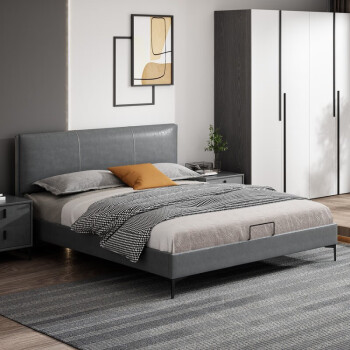 水星 床免洗科技布床现代简约主卧双人软包布床北欧网红ins风布艺床 1.5*2.0米(石英灰) 床+床垫