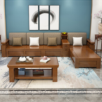 【京东优选】冬夏两用实木沙发组合小户型客厅家具现代简约新中式贵妃