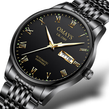 欧美时omays手表男士全自动手表潮流时尚商务双日历机械表男表经典