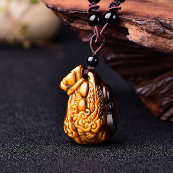 添祥天然虎眼石黄虎眼吊坠貔貅吊坠钱袋貔貅貔貅入袋男女款附鉴定证书