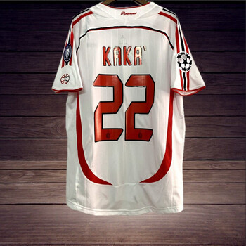 卡卡ac米兰0607欧冠白色球衣皮尔洛内斯塔因扎吉复古足球服长袖上衣13