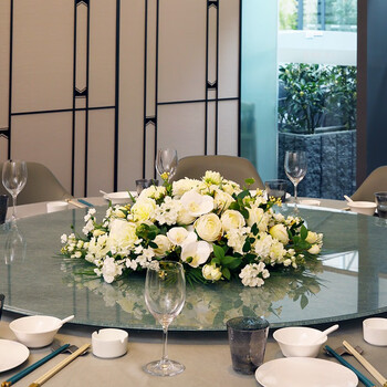 圆形餐桌花摆花大圆桌转盘中间仿真花餐桌上假花包厢盘花中式摆件 130