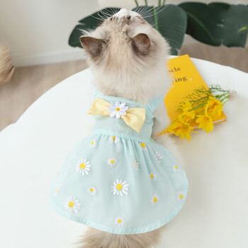 搭啵兔春夏宠物衣服狗狗猫咪衣服蓝色可爱小雏菊连衣裙两脚裙猫狗通用