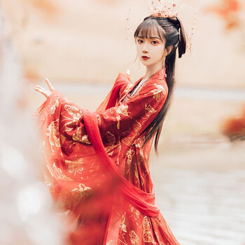 e街汉服女古风长款红色系大袖衫齐胸襦裙套装古装仙女裙秋冬单件大袖