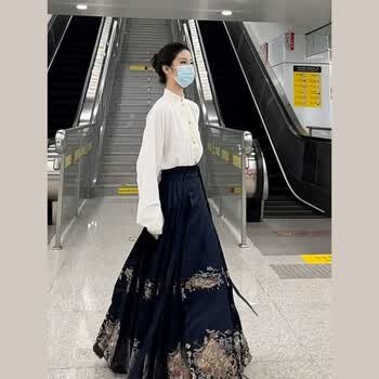 h-ked马面裙现代夏季通勤新中式明制汉服女装千里江山图京云染日常小