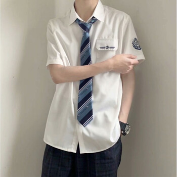 摩普龙男士制服衬衫2022夏季衬衫短袖男学院风情侣装jk制服套装夏款