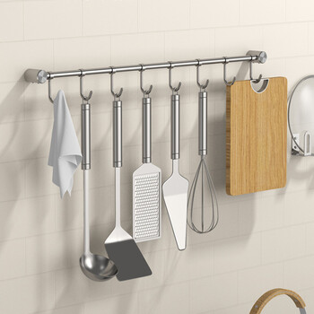 多朗普厨房挂钩304不锈钢厨房挂杆置物架锅铲架锅盖收纳架厨卫五金