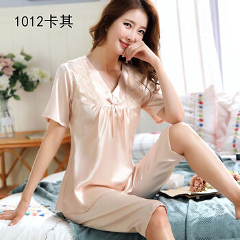 水芊睡衣女夏天女士睡衣女夏季款冰丝凉快真丝绸家居服加大码睡衣套装