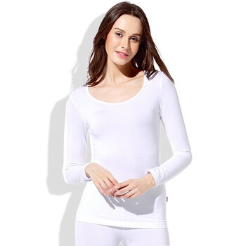 韩彩女士低领保暖内衣无痕打底上衣女百搭塑身莫代尔棉白色秋衣薄