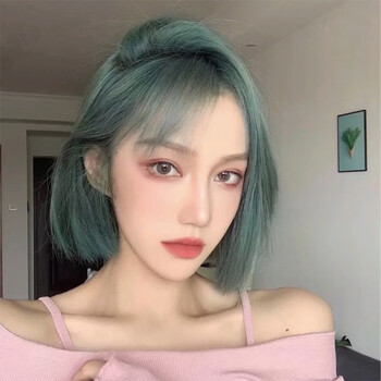 痕一片式卡子发挑染接发假发挂耳染发片mtm 孔雀绿-新升级内网-35cm 1