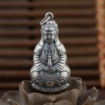 绚慕xuanmu玉井记银观音吊坠男款金鹿王s9复古泰银工艺银双面空心戴