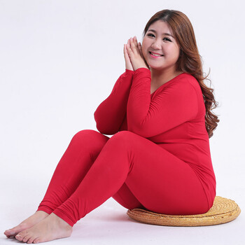 肥大码秋衣秋裤女胖mm加肥加大保暖内衣套装200斤300肥婆秋装 大红