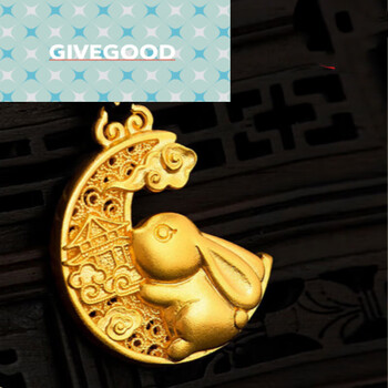 givegood实心生肖兔 本命年黄金吊坠女卯兔玉兔古法挂坠999. 25.68克