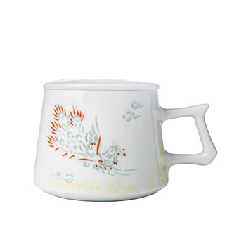 居富德景德镇玲珑茶杯陶瓷咖啡杯办公室男女情侣马克杯大容量带盖泡